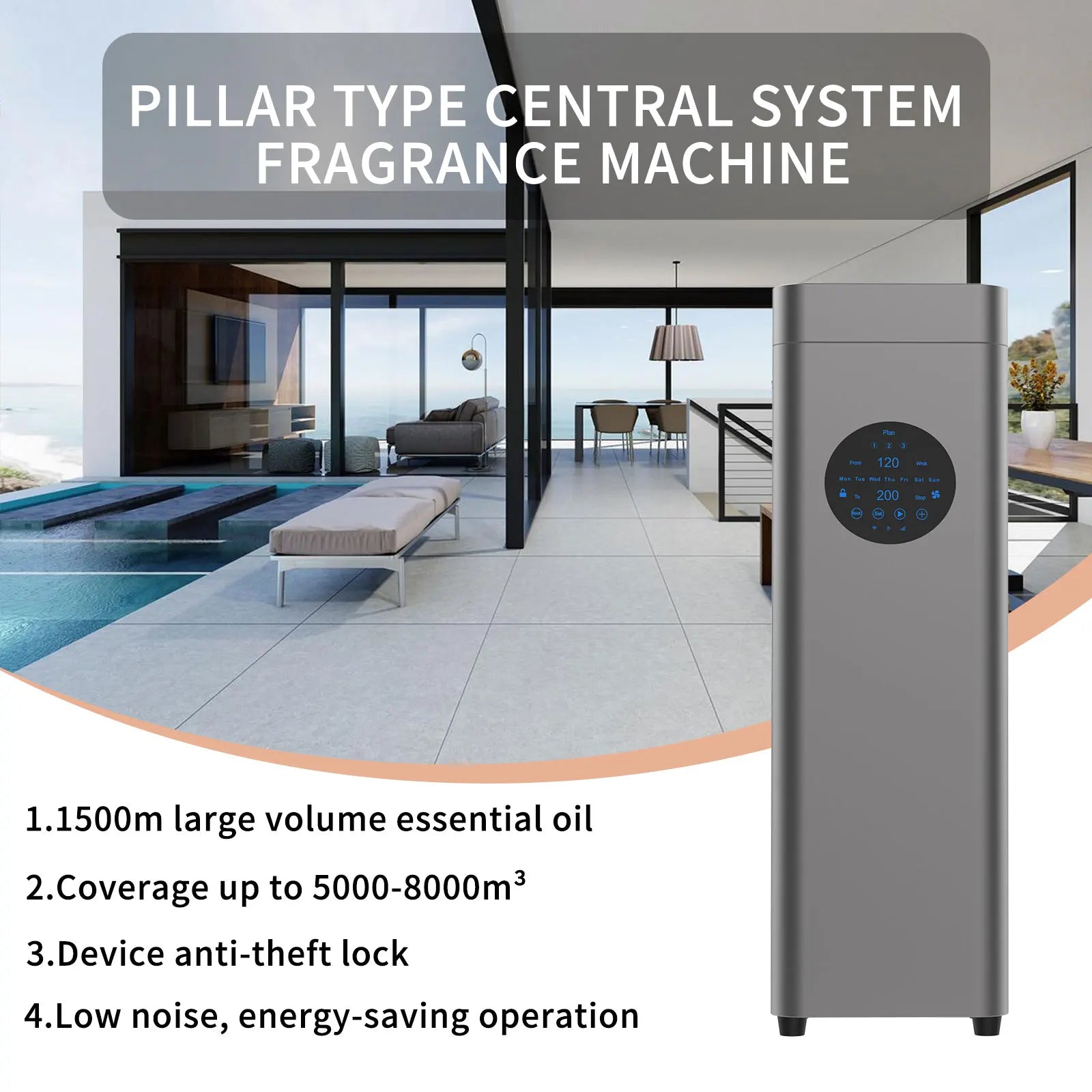NAMSTE 8000m³ Scent Diffuser 1500ML Capacity Commercial HVAC Air Aroma Machine WIFI Bluetooth Control for Hotel Restaurant Mall